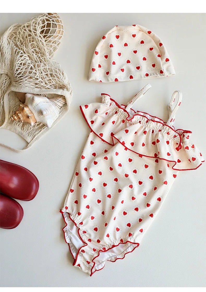 Girls heart print bikini set