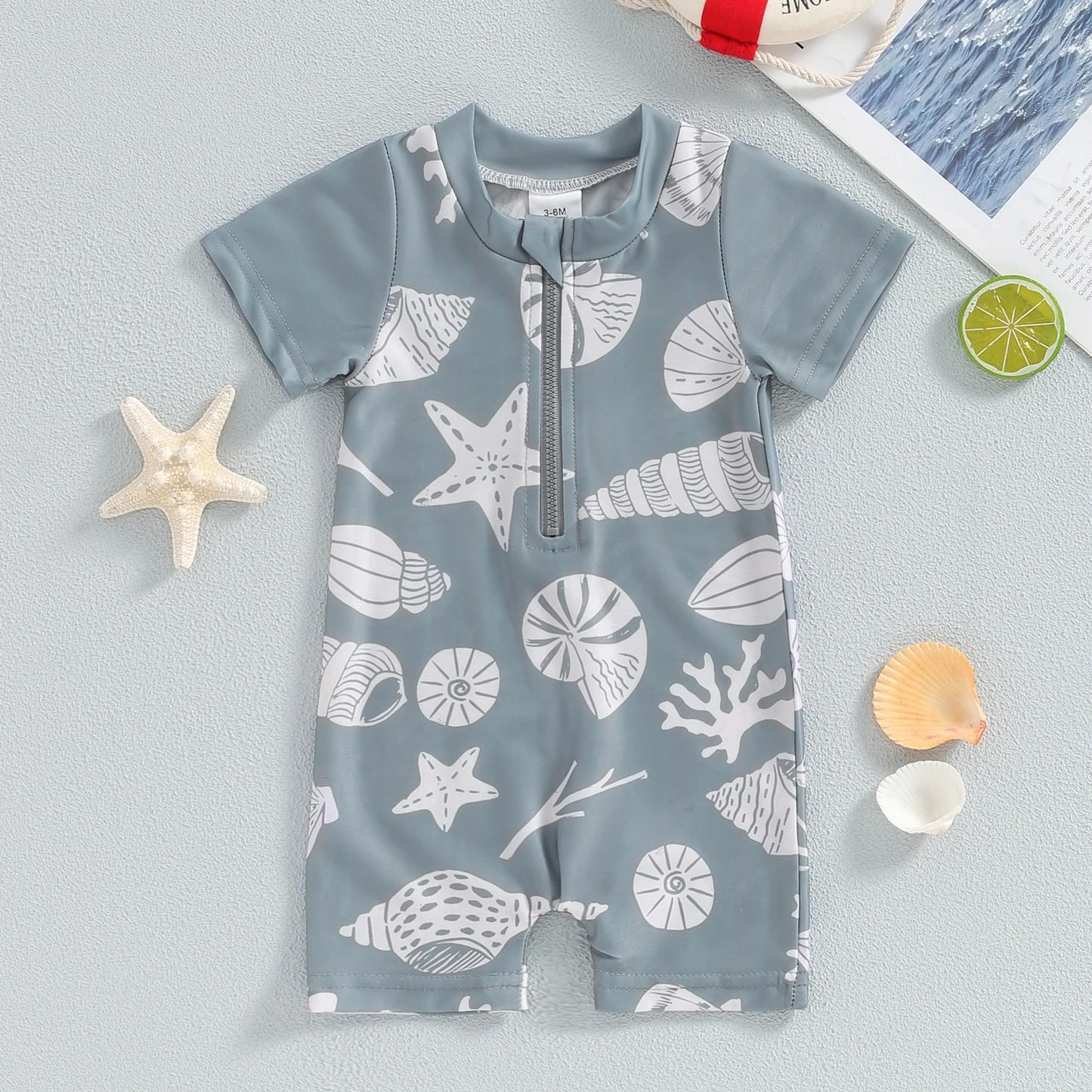 Sea print zipper swimsuit