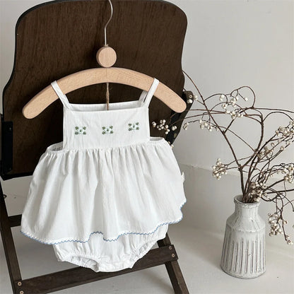 Embroidered strap top & white bloomers