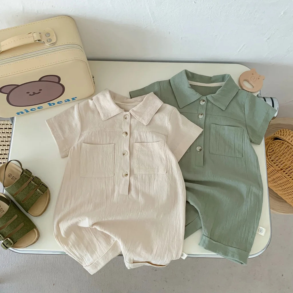 Short sleeve solid color jumpsuit