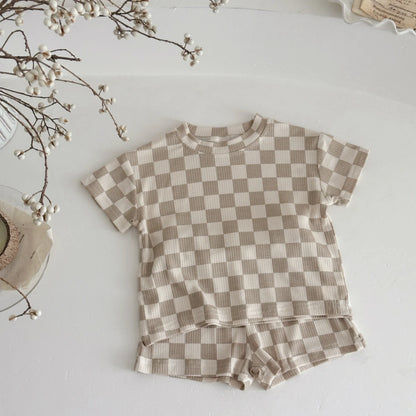 Summer baby tracksuit set – Chessboard shirt + Shorts (2-Piece Outfit)
