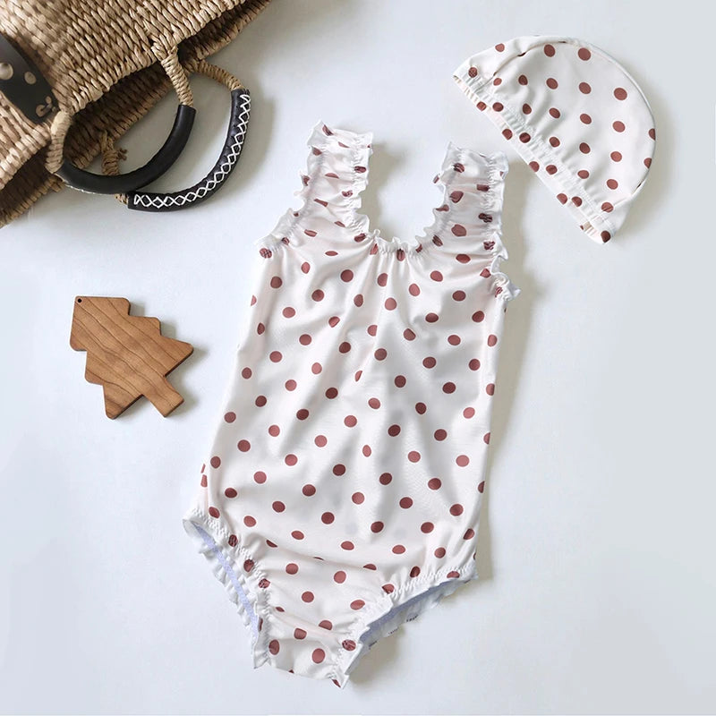 Girls sun protection swim set /  Printed bikini with matching hat
