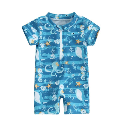 Sea print zipper swimsuit