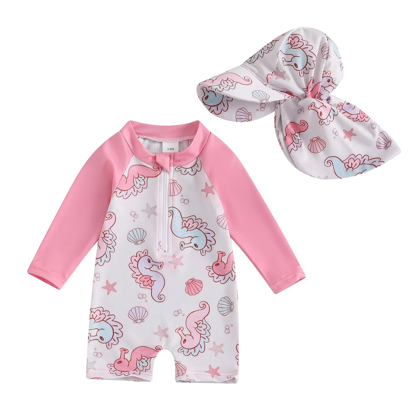 Kids swimwear set  Floral & Tropical zip-up swimsuit with hat