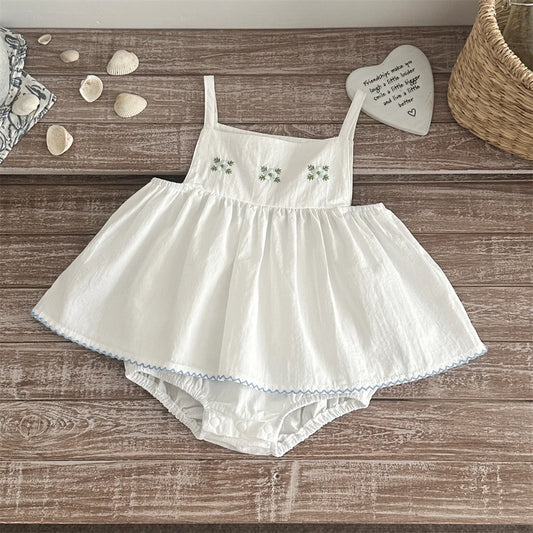 Embroidered strap top & white bloomers
