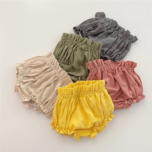 Baby girls cotton-linen bloomers / Frill diaper cover shorts