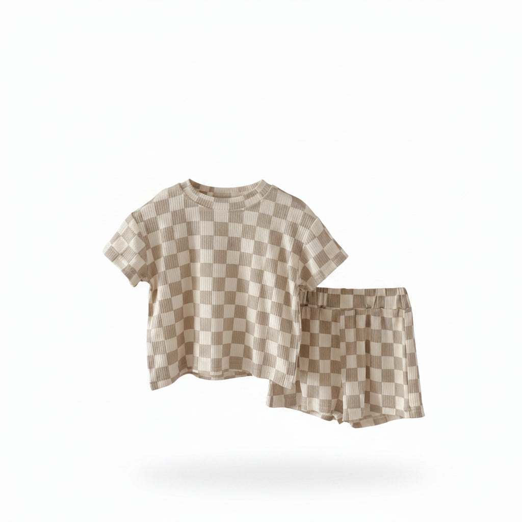 Summer baby tracksuit set – Chessboard shirt + Shorts (2-Piece Outfit)