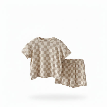 Summer baby tracksuit set – Chessboard shirt + Shorts (2-Piece Outfit)