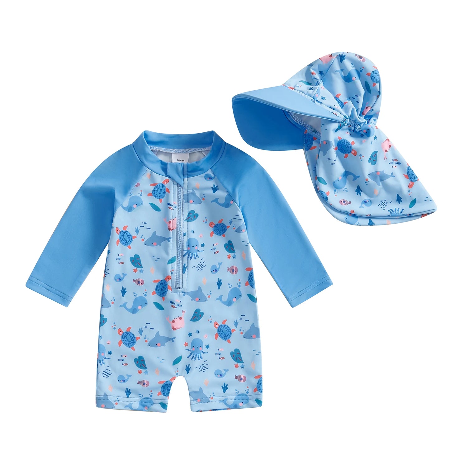Kids swimwear set  Floral & Tropical zip-up swimsuit with hat