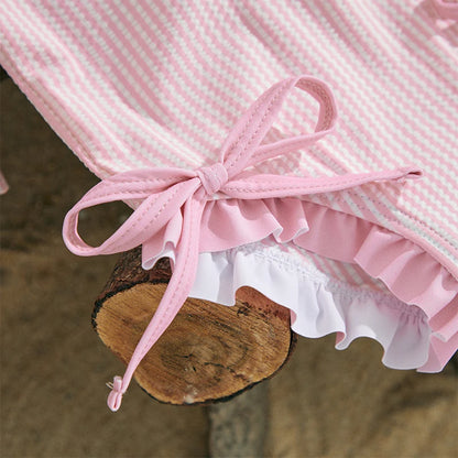 Baby girl swimsuit  / Striped zipper set with hat