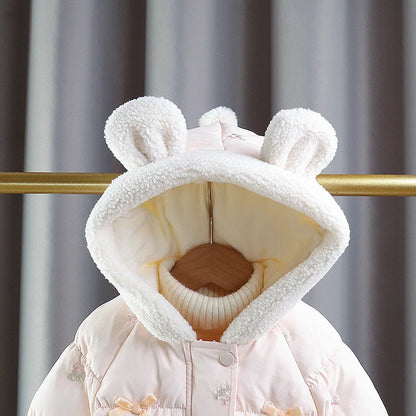 Toddler Girls Winter Jacket, with Bowknots & Ear Hood