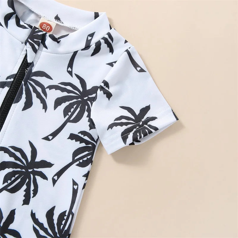 Cartoon tree print jumpsuit with hat
