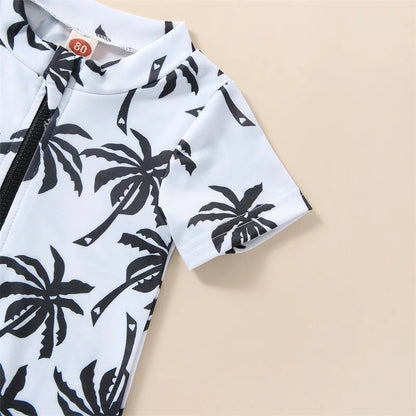 Cartoon tree print jumpsuit with hat