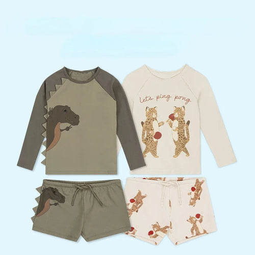 Dinosaur & Leopard Print quick-dry swimwear