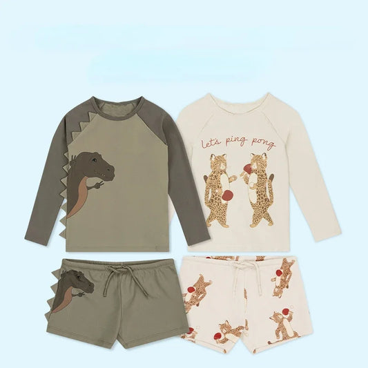Dinosaur & Leopard Print quick-dry swimwear