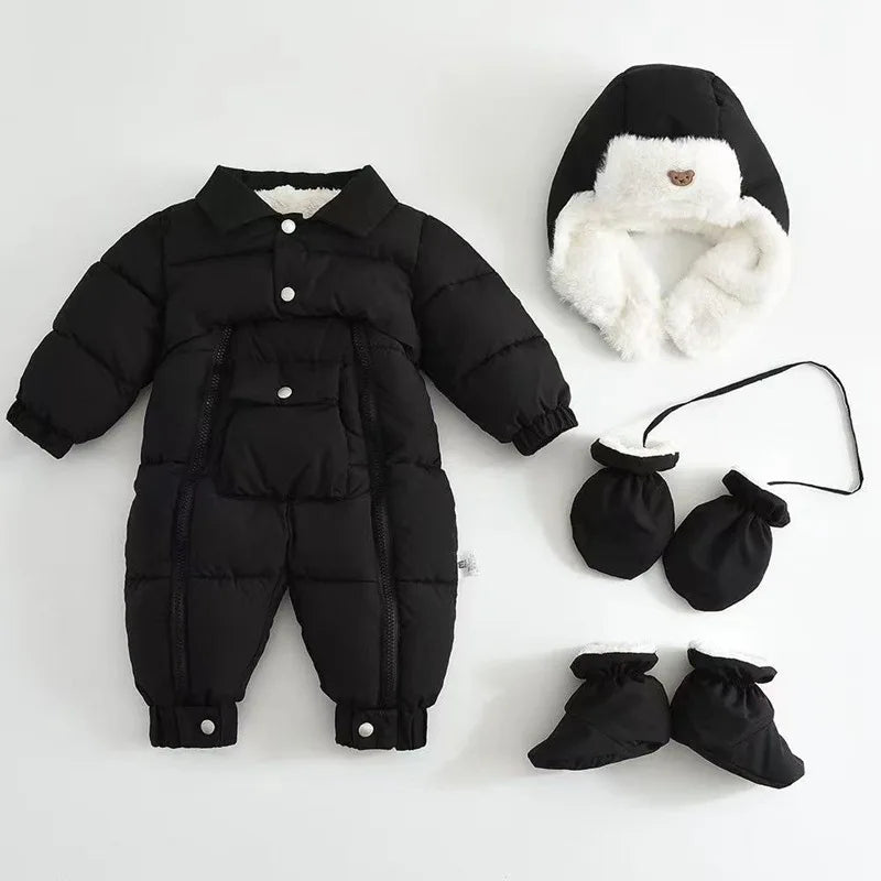 Winter Newborn Baby Snowsuit – Warm Thickened Set with Hat, Gloves & Foot Covers (0–18 Months)