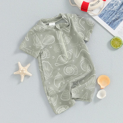 Sea print zipper swimsuit