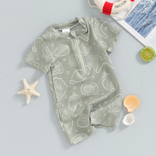 Sea print zipper swimsuit