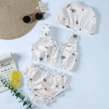 Girls sun protection swim set /  Printed bikini with matching hat