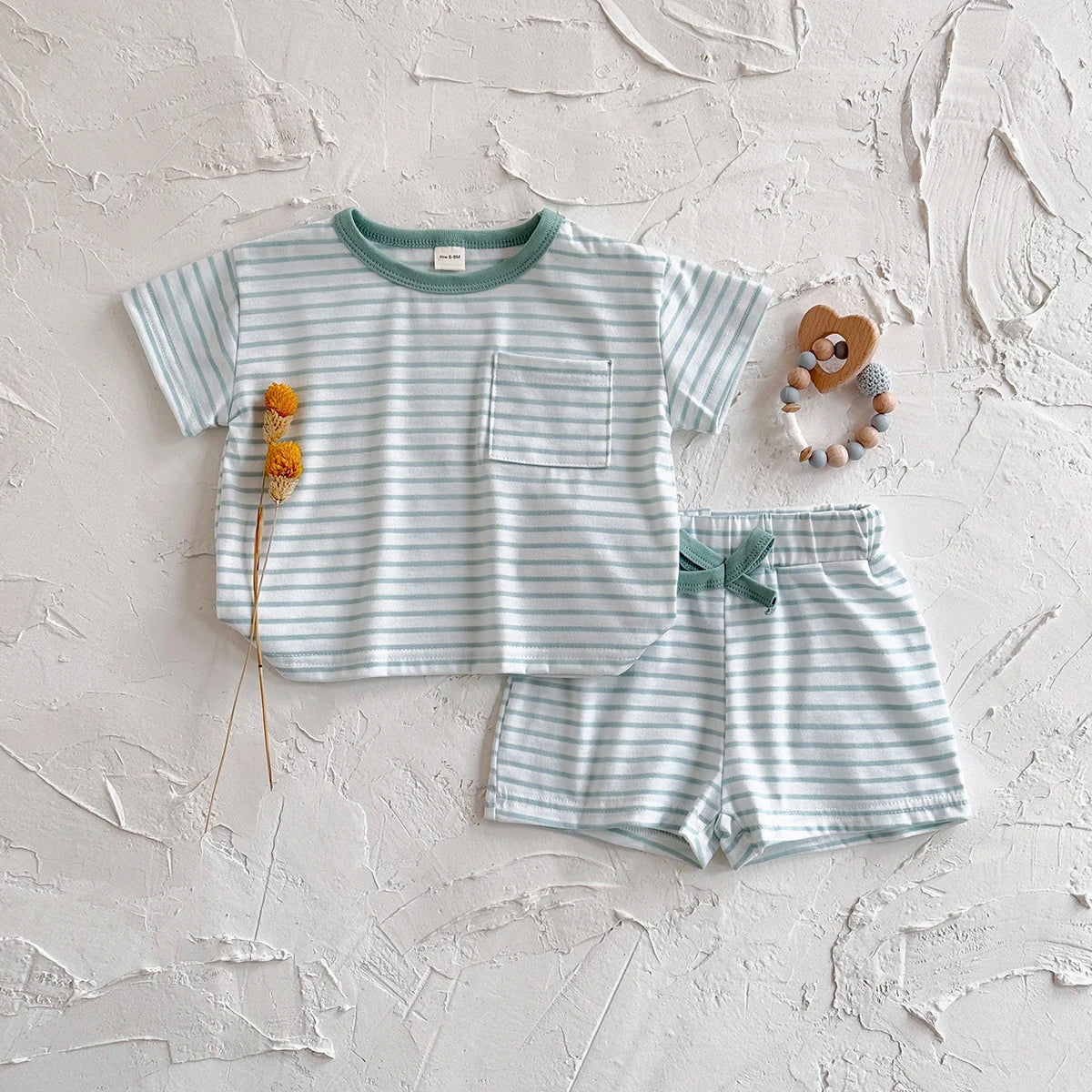 Baby summer set , Light green & White striped T-Shirt