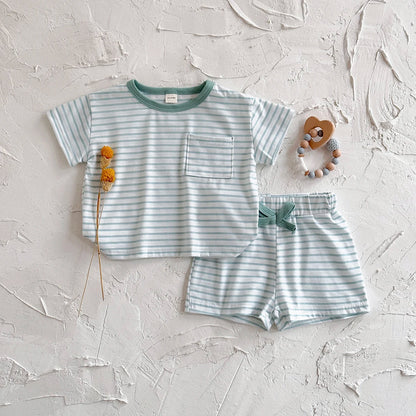Baby summer set , Light green & White striped T-Shirt