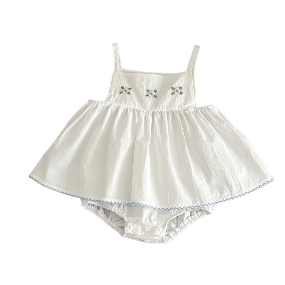 Embroidered strap top & white bloomers