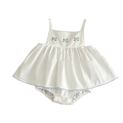 Embroidered strap top & white bloomers