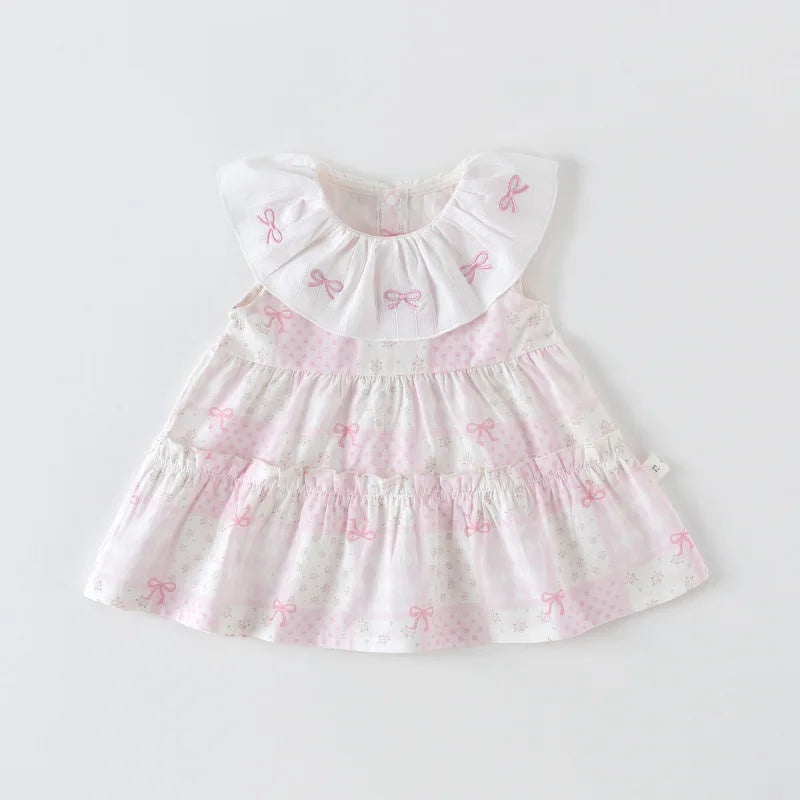 Bow embroidery & ruffle collar A-line dress