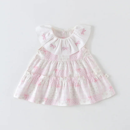 Bow embroidery & ruffle collar A-line dress