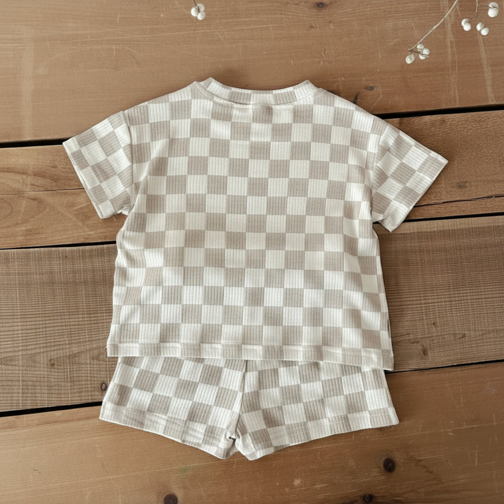 Summer baby tracksuit set – Chessboard shirt + Shorts (2-Piece Outfit)