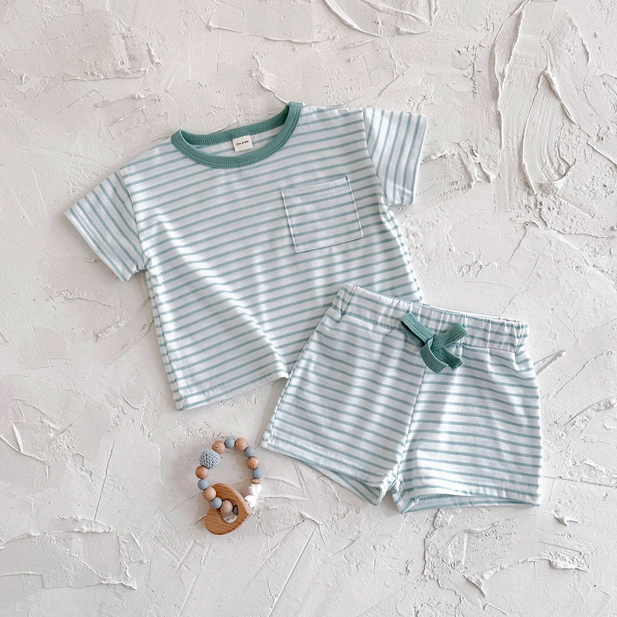 Baby summer set , Light green & White striped T-Shirt