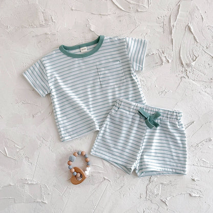Baby summer set , Light green & White striped T-Shirt