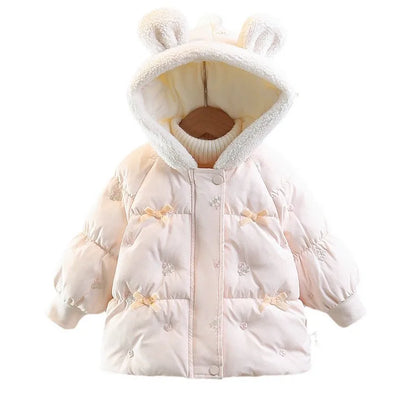 Toddler Girls Winter Jacket, with Bowknots & Ear Hood