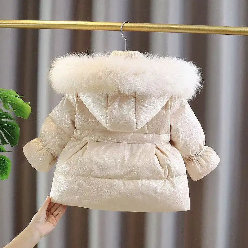 WinterJacket – Thick White Duck Coat with Waist-Cinched Design