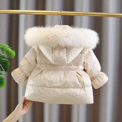 WinterJacket – Thick White Duck Coat with Waist-Cinched Design