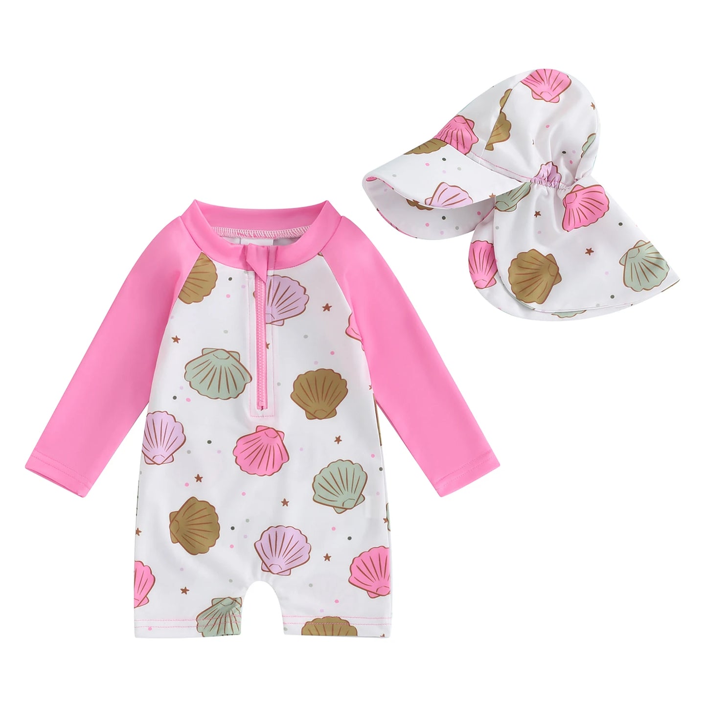 Kids swimwear set  Floral & Tropical zip-up swimsuit with hat
