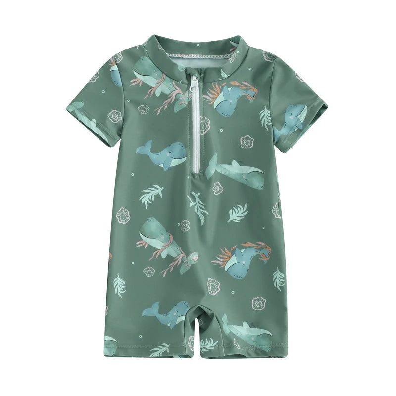 Sea print zipper swimsuit