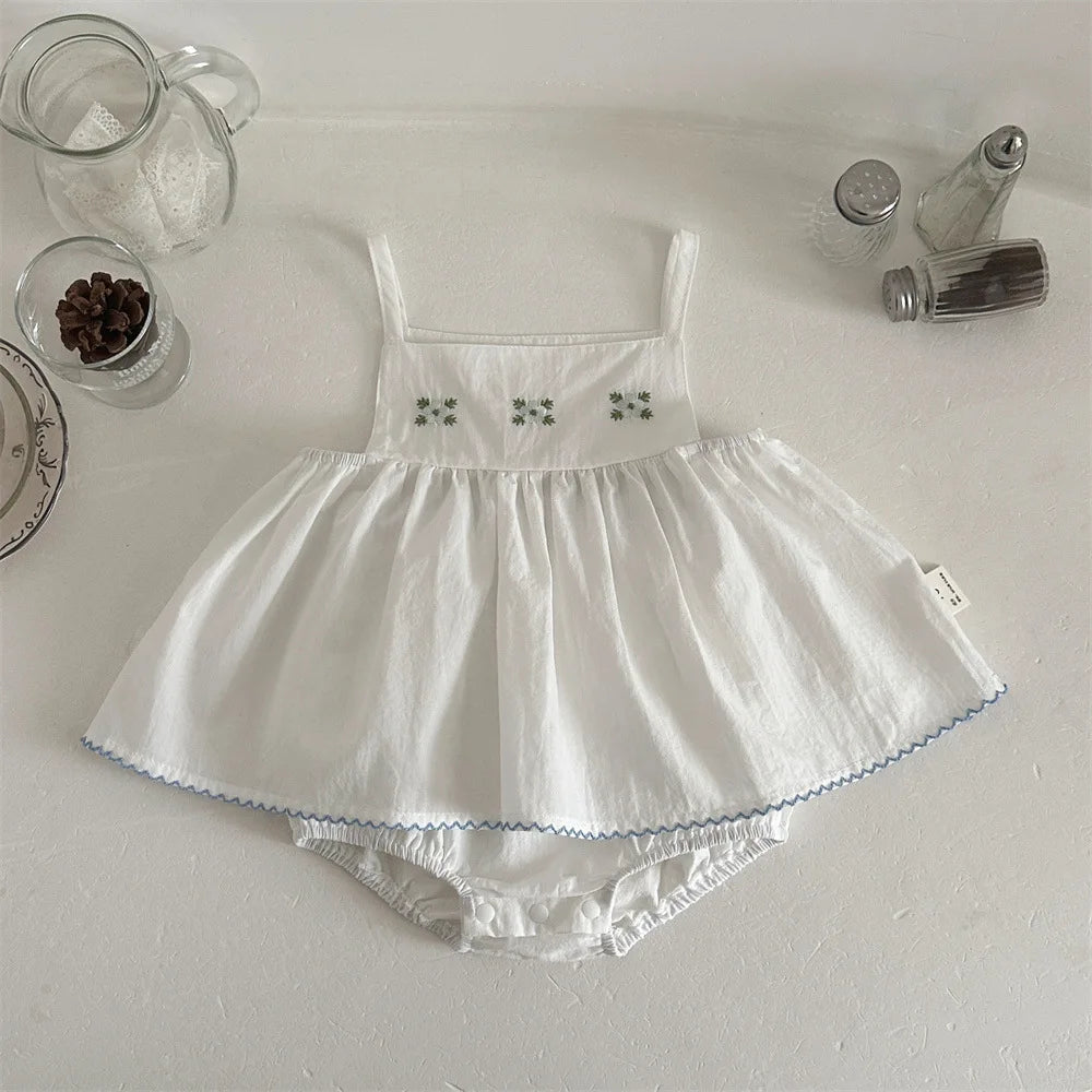 Embroidered strap top & white bloomers