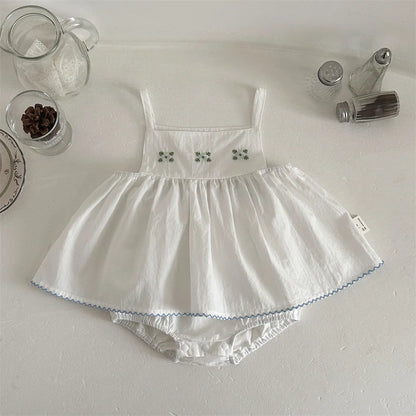Embroidered strap top & white bloomers