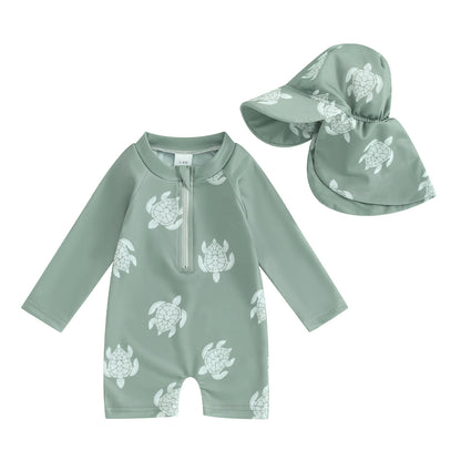 Kids swimwear set  Floral & Tropical zip-up swimsuit with hat