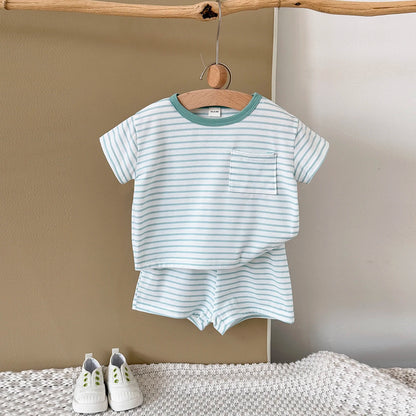 Baby summer set , Light green & White striped T-Shirt