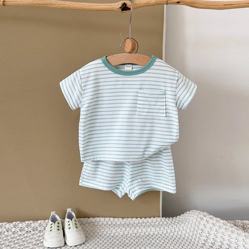 Baby summer set , Light green & White striped T-Shirt