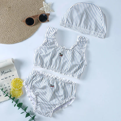 Girls sun protection swim set /  Printed bikini with matching hat